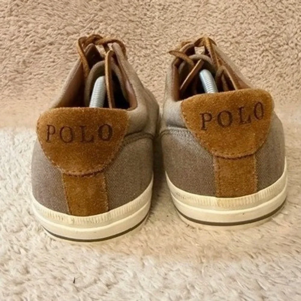 Polo Ralph Lauren Vaughn Mens Brown Herringbone Chambray Shoes Sneakers Size 13D